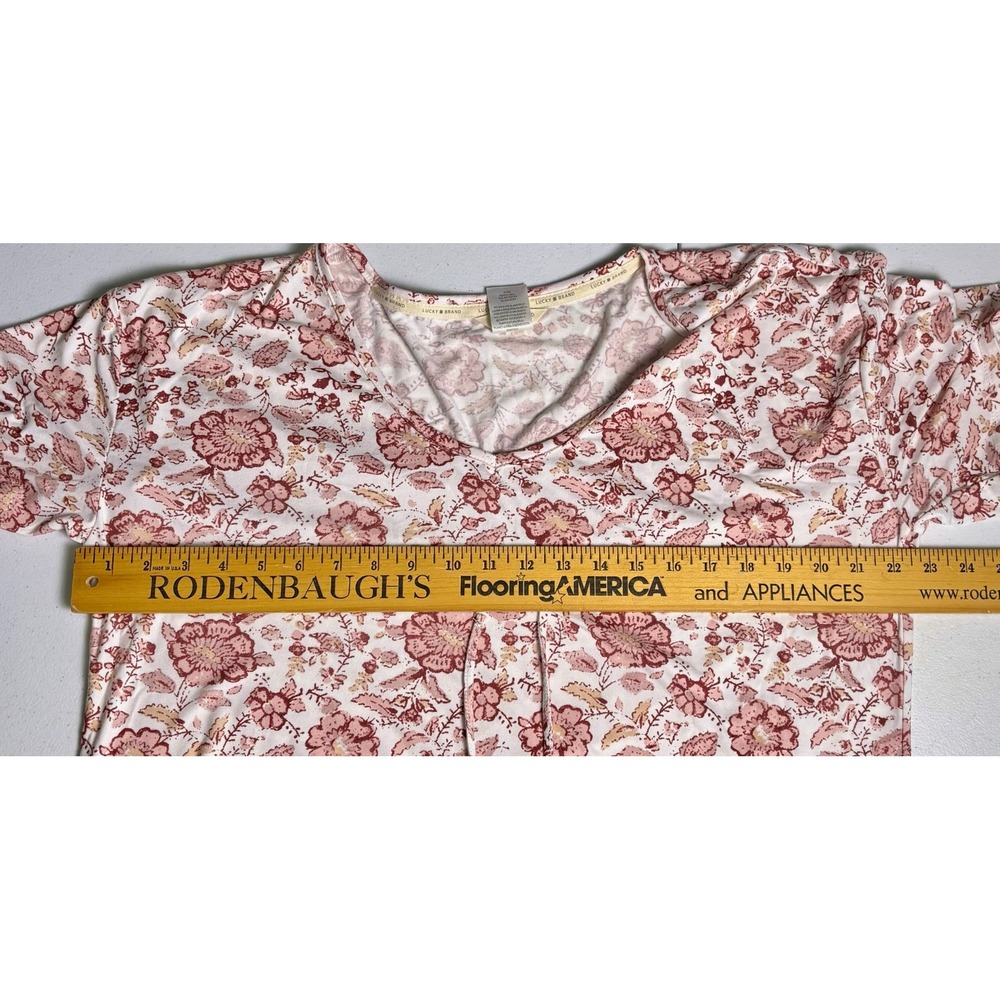 Lucky Brand Pajama Set Women Small Pink Excellent Floral Tie Hem Loungewear - Picture 8 of 12